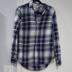 Old Navy Unisex Navy and White Plaid Shirt